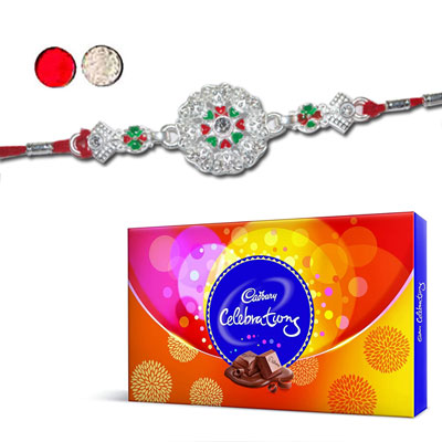 "Silver Coated Rakhi - SIL-6030 A (Single Rakhi), Cadbury Celebrations - Click here to View more details about this Product